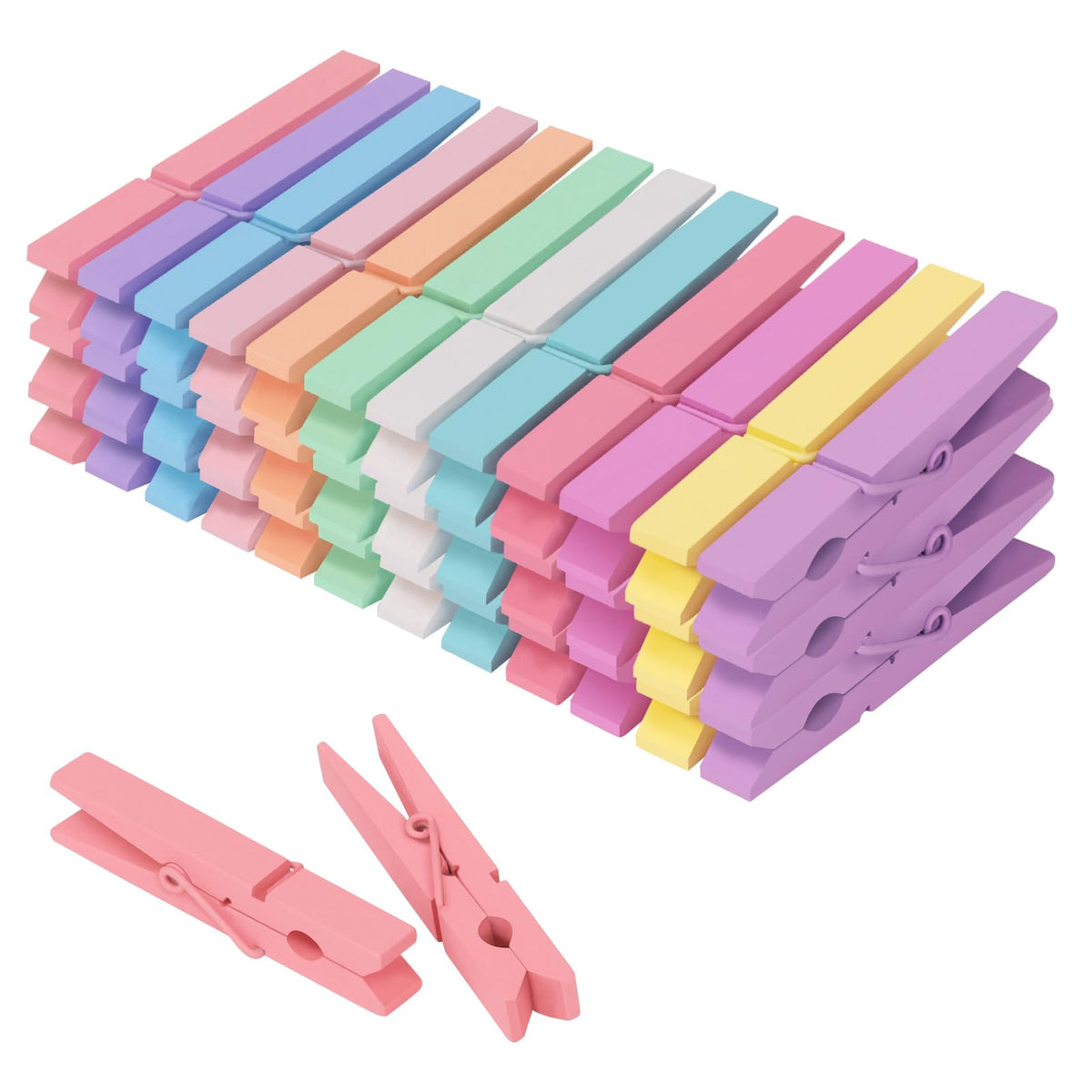 Colored Clothes pins 12 Color, Colorful ClothesPins Wooden Clips for Photos Pictures Decorative Crafts, Decoration clothespins Clothing Hanging clothespins 2.9inch 50PCS (Rainbow Colors)