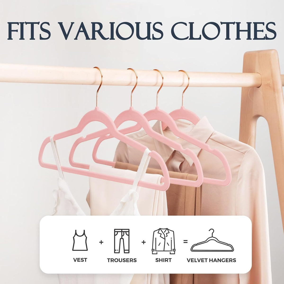 HOUSE DAY Pink Velvet Hangers 60 Pack, Premium Non-Slip Felt Clothes Hanger