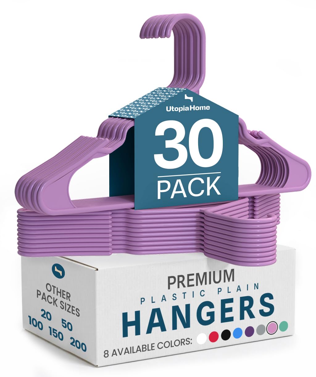Utopia Home Plastic Hangers 50 Pack – Space Saving Clothes Hanger Pink