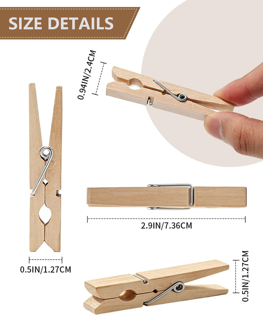 50 Pack Clothes Pins Wooden 2.9 Inch Wood Clothespins Heavy Duty Large