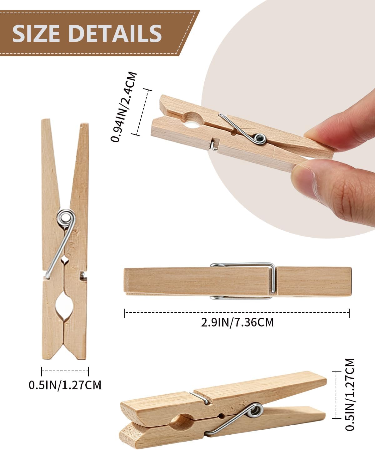 50 Pack Clothes Pins Wooden 2.9 Inch Wood Clothespins Heavy Duty Large