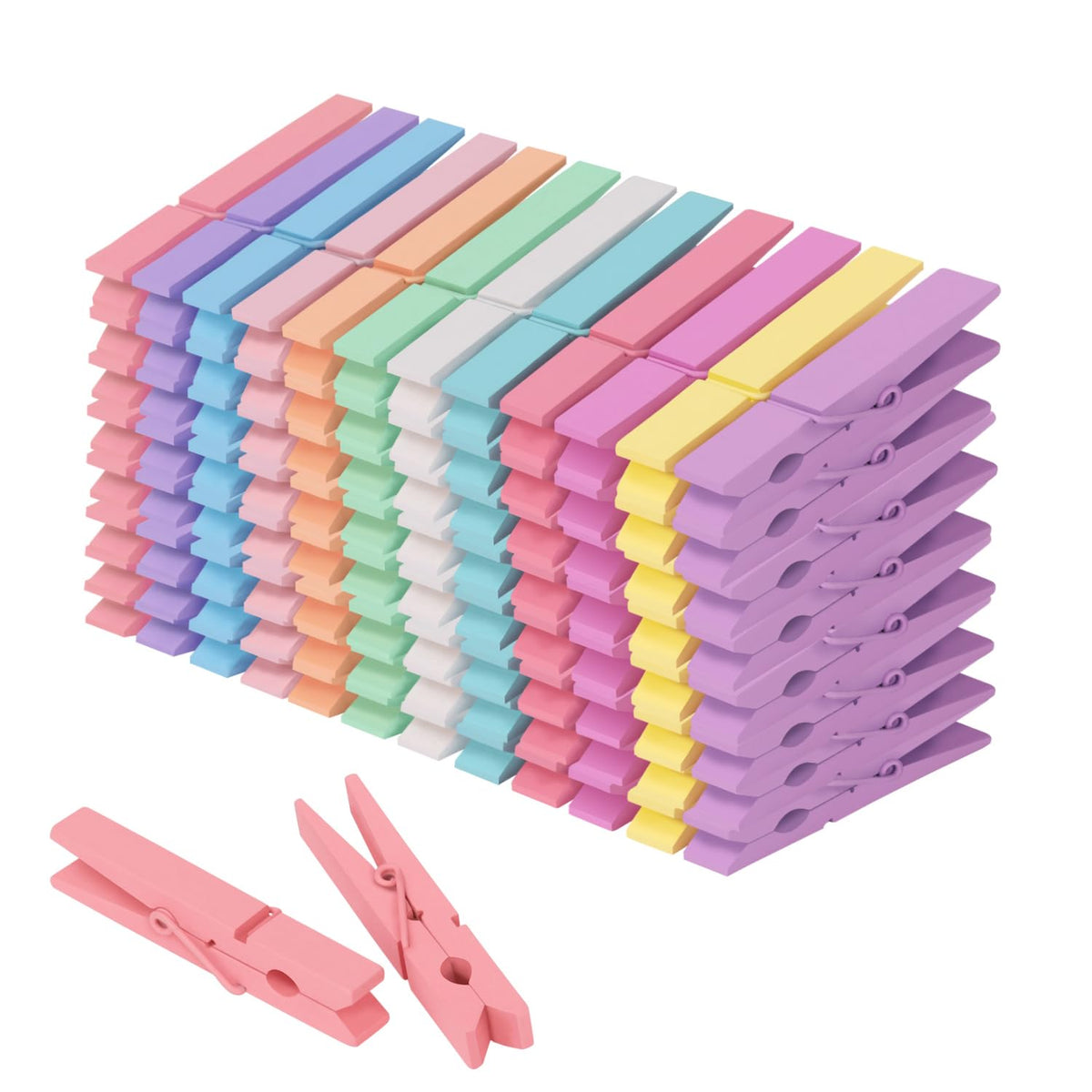Colored Clothes pins 12 Color, Colorful ClothesPins Wooden Clips for Photos Pictures Decorative Crafts, Decoration clothespins Clothing Hanging clothespins 2.9inch 50PCS (Rainbow Colors)