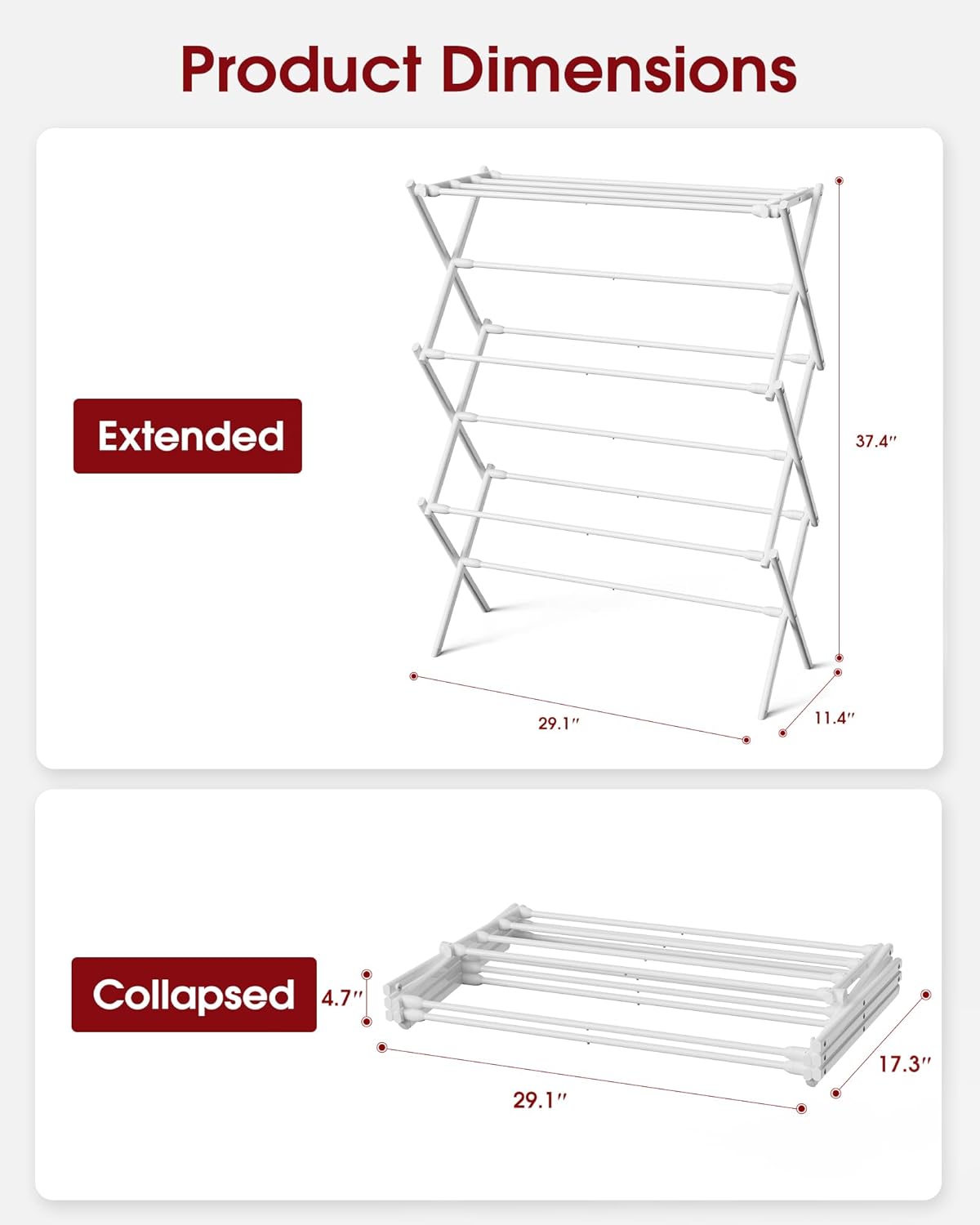 Sakugi Foldable 3-Tier Clothes Drying Rack 37.4" H with Non-Slip Feet