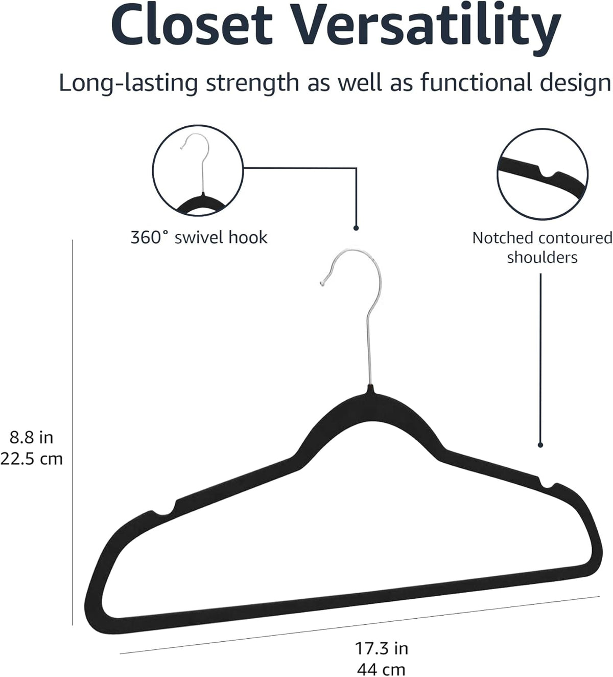 Amazon Basics Slim Velvet Non-Slip Space Saving Suit Clothes Hangers, Closet Organizer, Black, 50-Pack