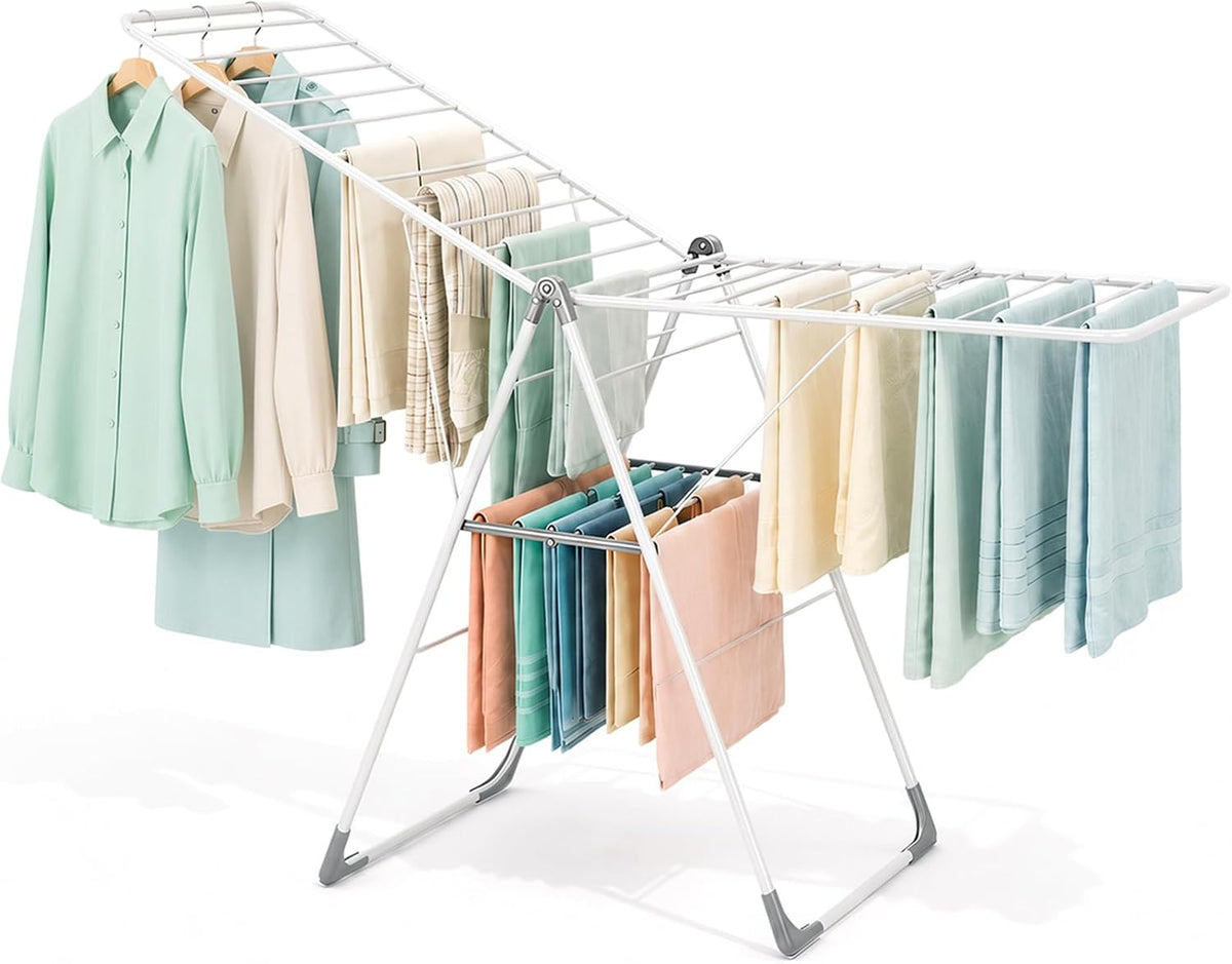 APEXCHASER 2-Tier Gullwing Clothes Drying Rack, 28-Rod Foldable, Adjustable