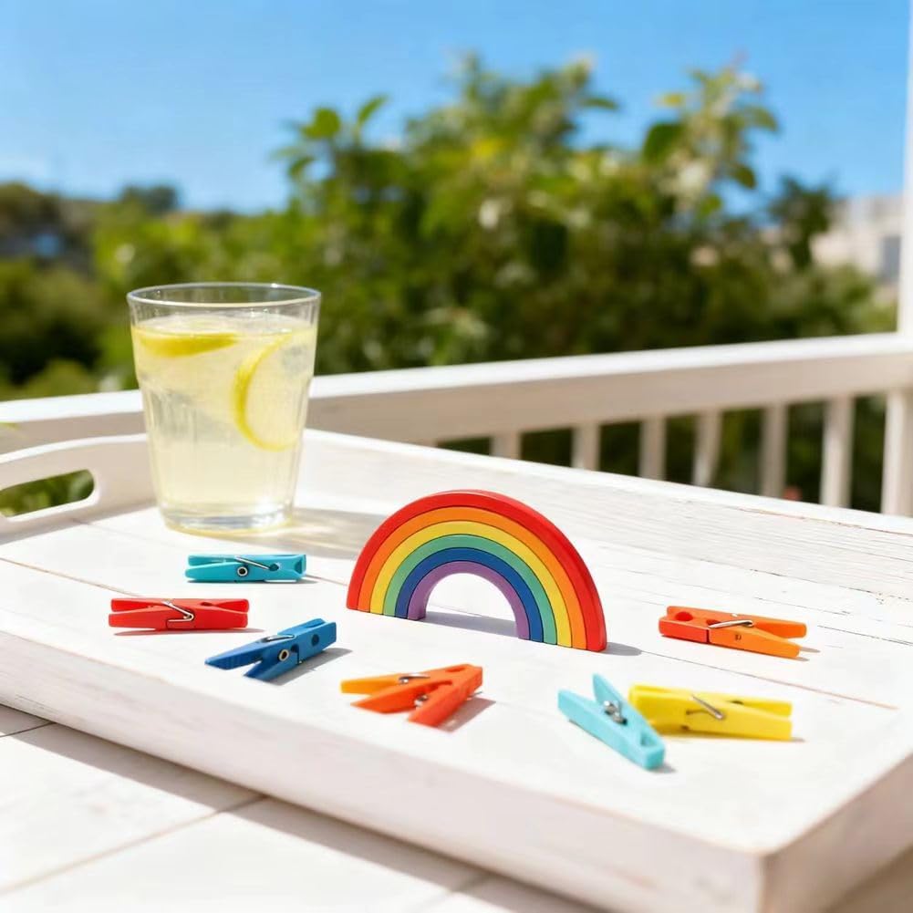 50PCS Colorful Wooden Clothespins, 2.9 Inch Clothing Clips, Large Wooden Clothes Pins, Decorative Pins, 11 Color, Strong Grip, Multipurpose Clips for Crafts Hanging Clothes Picture