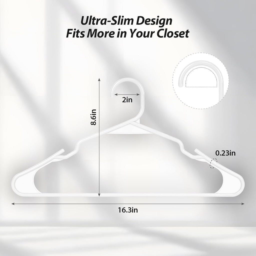 Plastic Hangers, Space Saving Clothes Hanger, Durable and Strong Closet Organizers and Storage (White, 50 Pack)