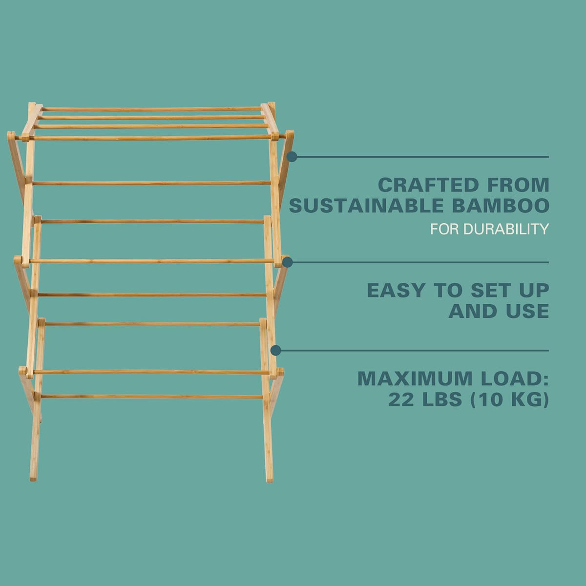 Gibson Home Riverrun Foldable Bamboo Drying Rack for Clothes, Towels, Blankets – 2-Tier Collapsible Laundry Drying Rack, Space-Saving Air Dry Stand for Indoor & Outdoor Use - Pre Assembled