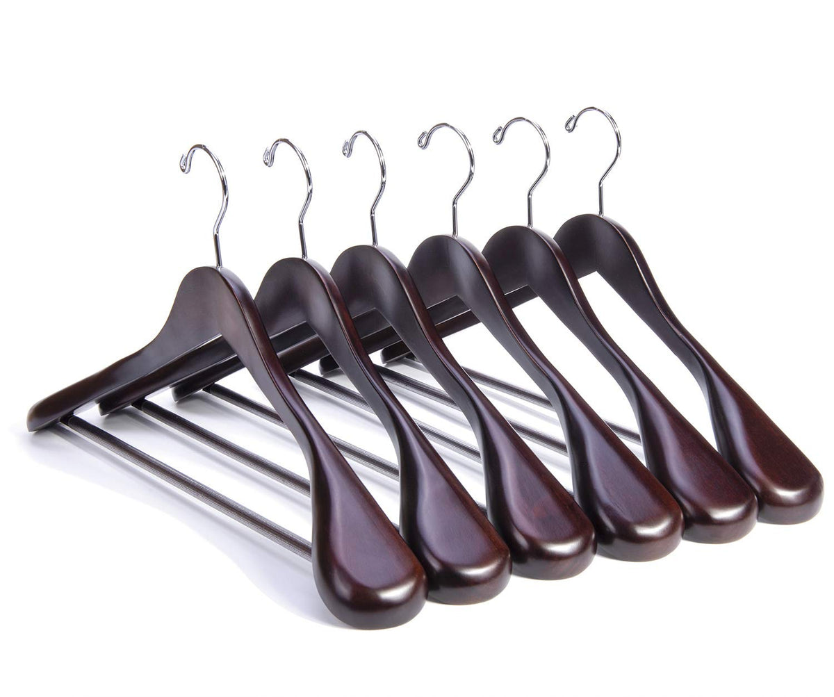 Nature Smile Luxury Wooden Suit Hangers 6 Pack Wood Coat Hangers Jacket Outerwear Shirt Hangers,with Extra-Wide Shoulder, 360 Degree Swivel Hooks & Anti-Slip Bar with Screw(Retro Color)