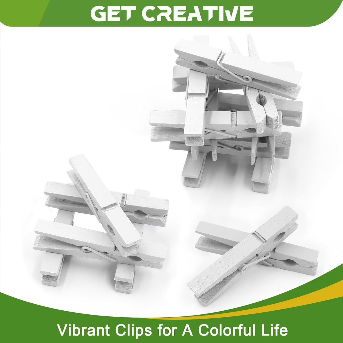 100 Pcs White Clothes pins - 2.9 Inch Wooden Clothespins Cheer Clips