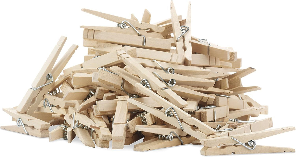 Whitmor 50 Pack Wooden Clothespins, 3.38 Inch Heavy Duty Clothes Pins for Laundry Line, Natural Wood Clips with Rust-Resistant Springs for Hanging Clothes, Photos, Crafts and DIY Projects