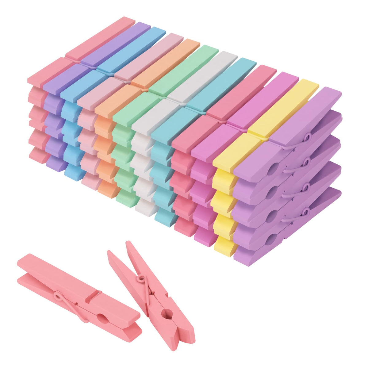 Colored Clothes pins 12 Color, Colorful ClothesPins Wooden Clips for Photos Pictures Decorative Crafts, Decoration clothespins Clothing Hanging clothespins 2.9inch 50PCS (Rainbow Colors)