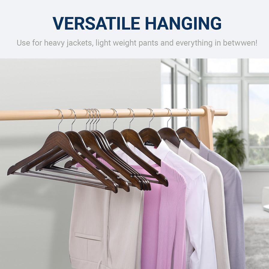 Amber Home 30 Pack Retro Wooden Coat Hangers, Wood Suit Hangers