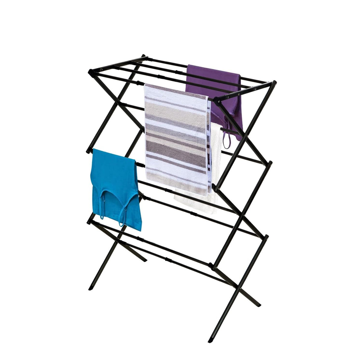 BLACK+DECKER 3 Tier Expandable Collapsing Foldable Laundry Rack for Air Drying Clothing, Space Saving Heavy Duty Lightweight Metal Drying Rack(Silver)