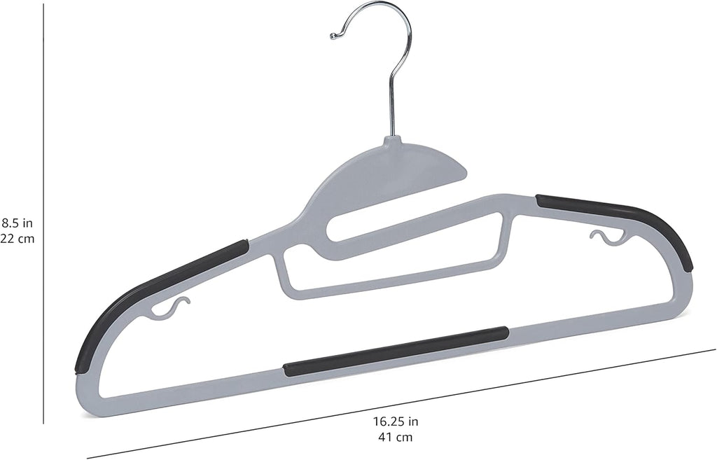 Amazon Basics Space Saving Non-Slip Rubber Coated Plastic Hangers with 360° Swivel Hook, Thin, Gray, Pack of 50