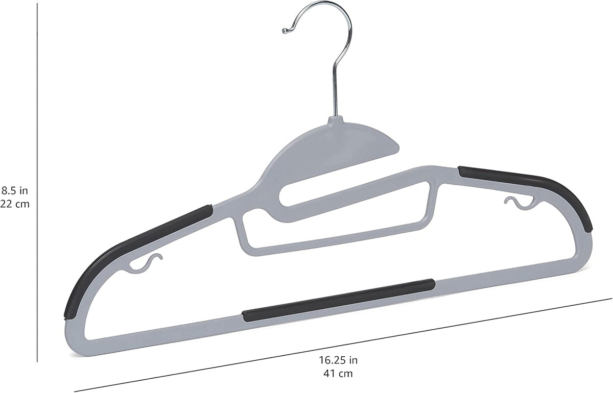 Amazon Basics Space Saving Non-Slip Rubber Coated Plastic Hangers with 360° Swivel Hook, Thin, Gray, Pack of 50