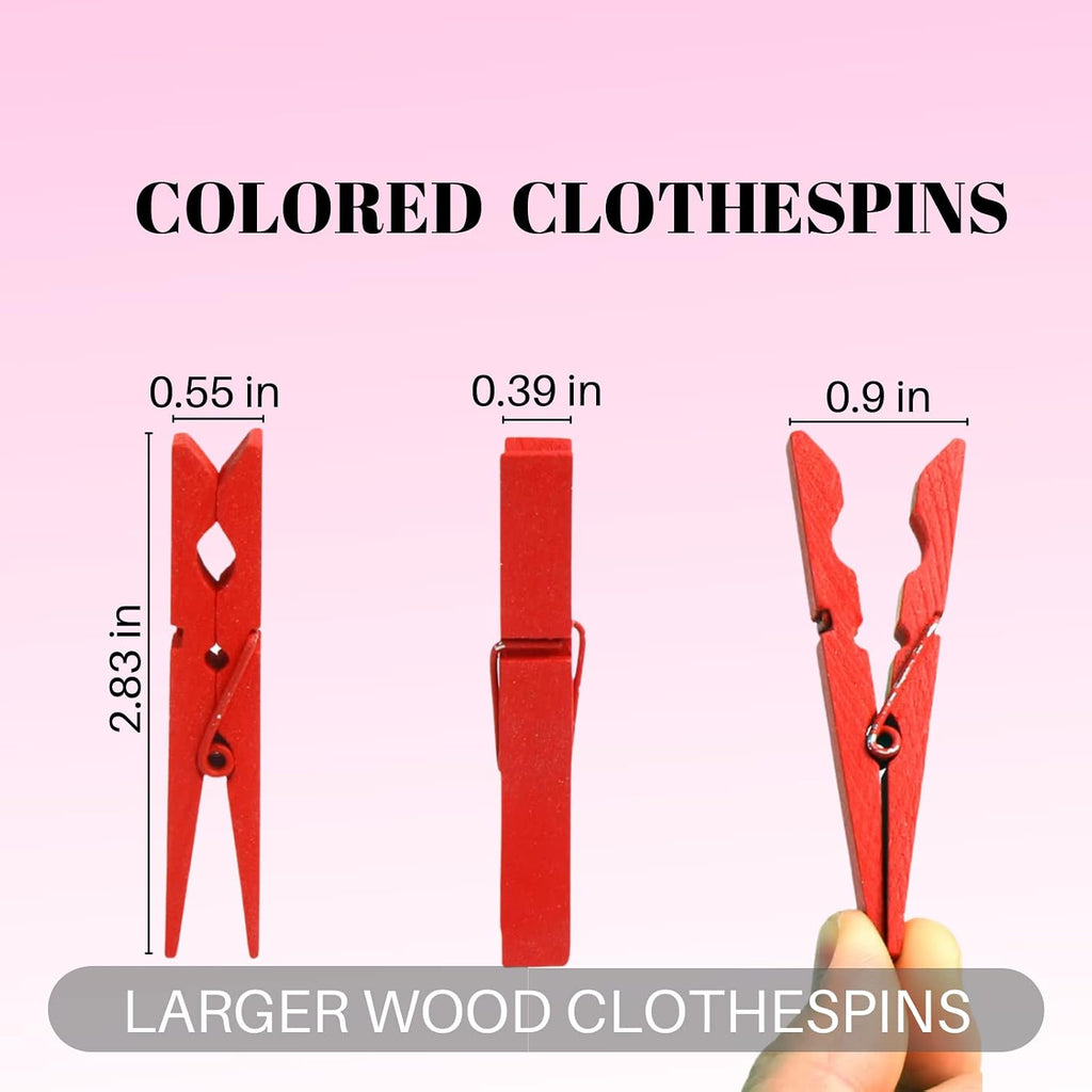 10 Colored Wooden Clothespins 50 PCS, 2.9 Inch Heavy Duty Clothes Pins