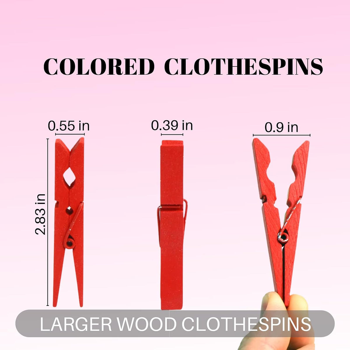 10 Colored Wooden Clothespins 50 PCS, 2.9 Inch Heavy Duty Clothes Pins