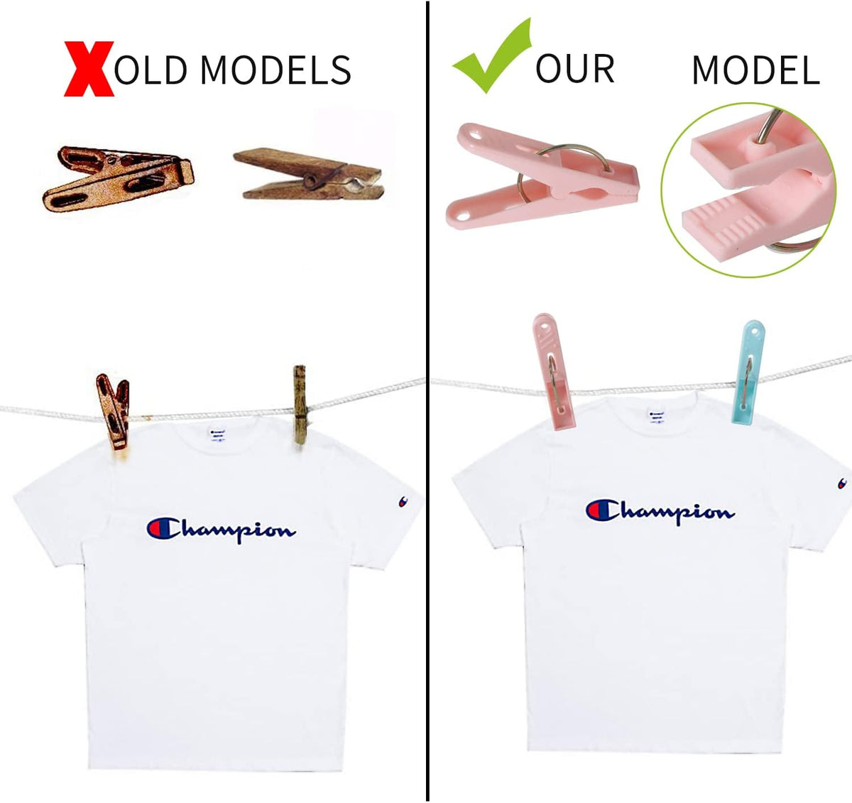 48 Pack Plastic Clothes Pins Heavy Duty Outdoor for Hanging Clothes, Colored Clothespins Clips with Springs Clothes Drying Line Pegs with Mesh Clothes pin Bag，Crafts Picture Clips Food Package Clips