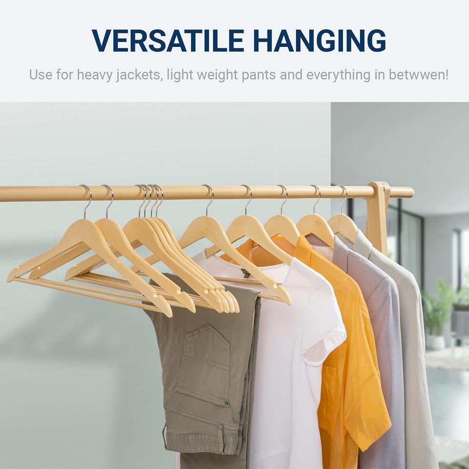 Amber Home 30 Pack Natural Wooden Coat Hangers, Wood Suit Hangers