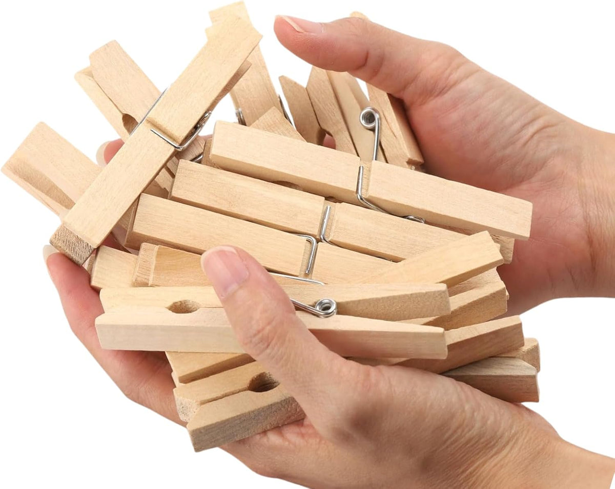 24 PCS Wood Clothespins - 3.55 Inch Clothes Pins Heavy Duty Outdoor