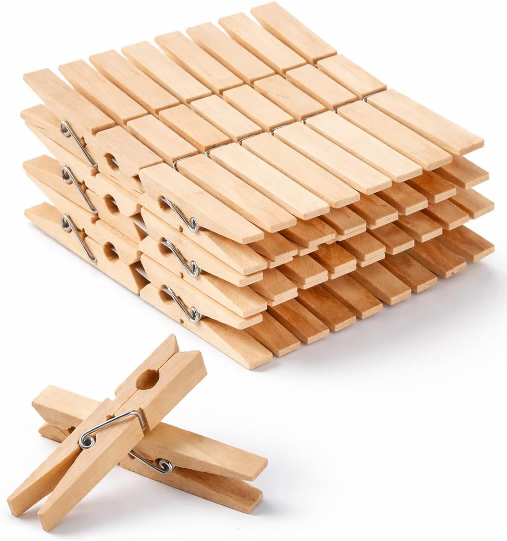 ADAK 50 Pack Wooden Clothespins, 2.9 Inch Large Wood Clothes Pins, Heavy Duty Laundry Clips (Natural Wood)