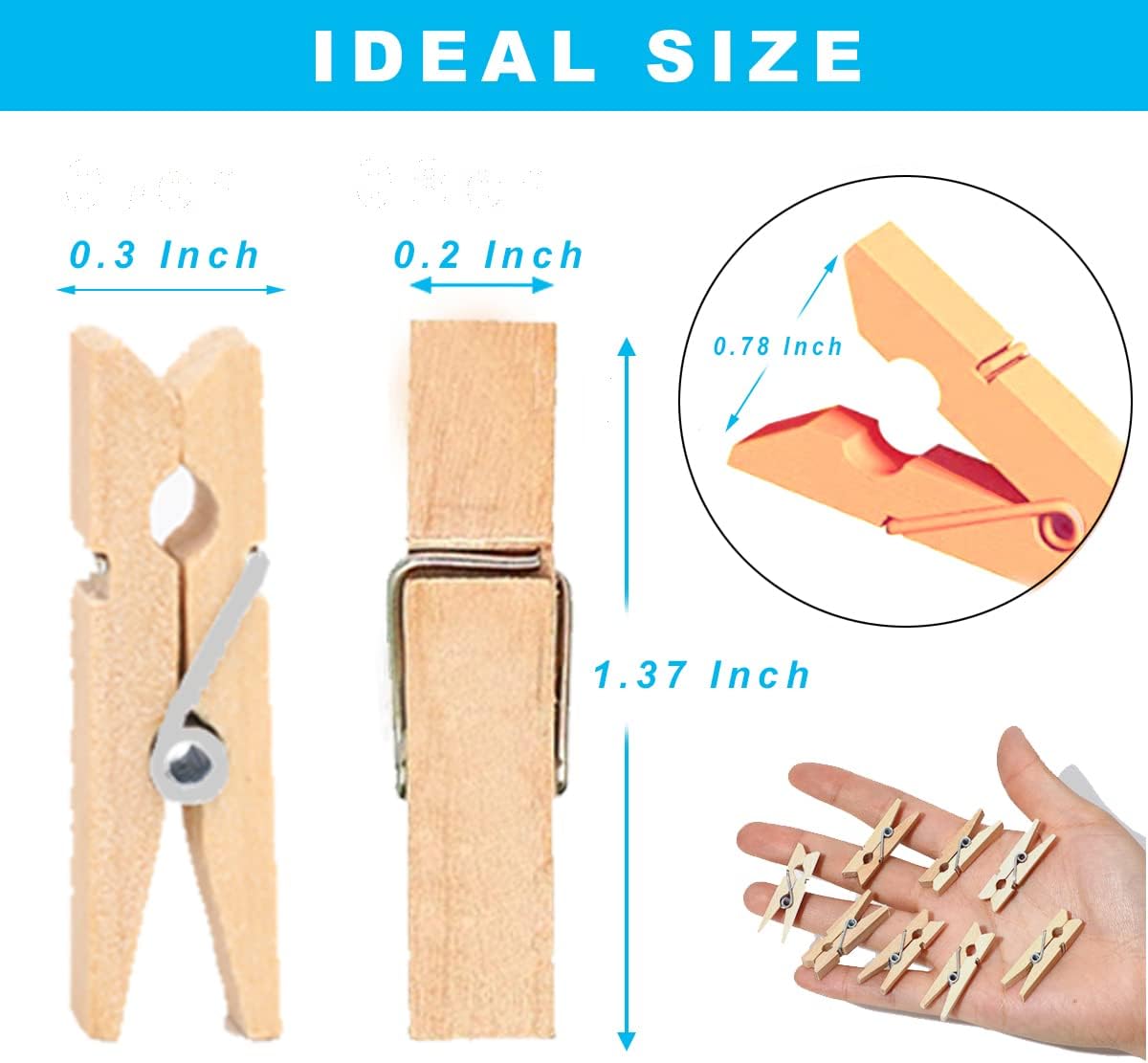 1.35 Inch Mini ClothesPins for Photo【100 Pcs】 with 32 Feet Jute Twine，Mini Clothes Pins for Crafts,Wooden Small Clothes Pins for Pictures,Tiny Decorative Clothespins for Baby Shower(Natural Color)