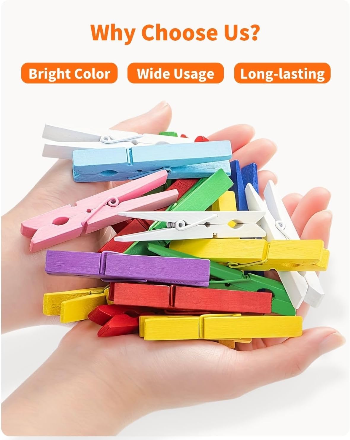 Colored Clothespins, Colorful Clothes Pins Wooden Clips Rainbow Colors 50 Pack Decorative Crafts Pegs Photos Pictures Decoration Clip Clothing Hanging Closepins, 2.9 Inch