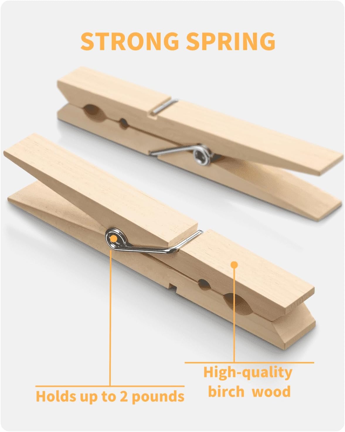 Large Clothes Pins Wooden Clothespins, 4 Inch 48 Pack Heavy Duty Outdoor Pegs, Clothing Hanging Laundry Close Pin Chip Clips Cheer Pins for Bags Photo Picture Artwork Crafts Display