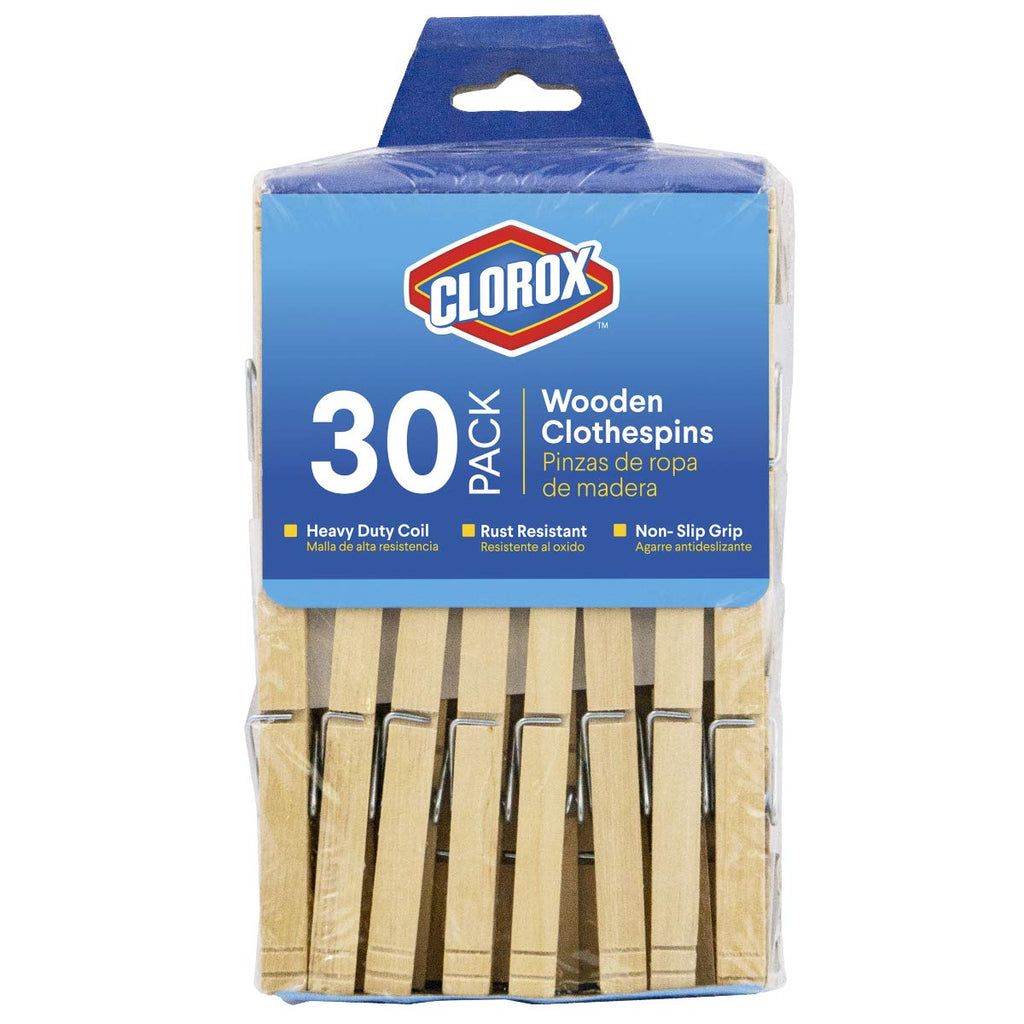 Clorox Wood Clothespins with Spring – Value Pack Set of 50 | Rust Resistant, Heavy-Duty Coil, Non-Slip Grip for Line Drying Laundry, Chip Clips, Crafts, 50 Pack