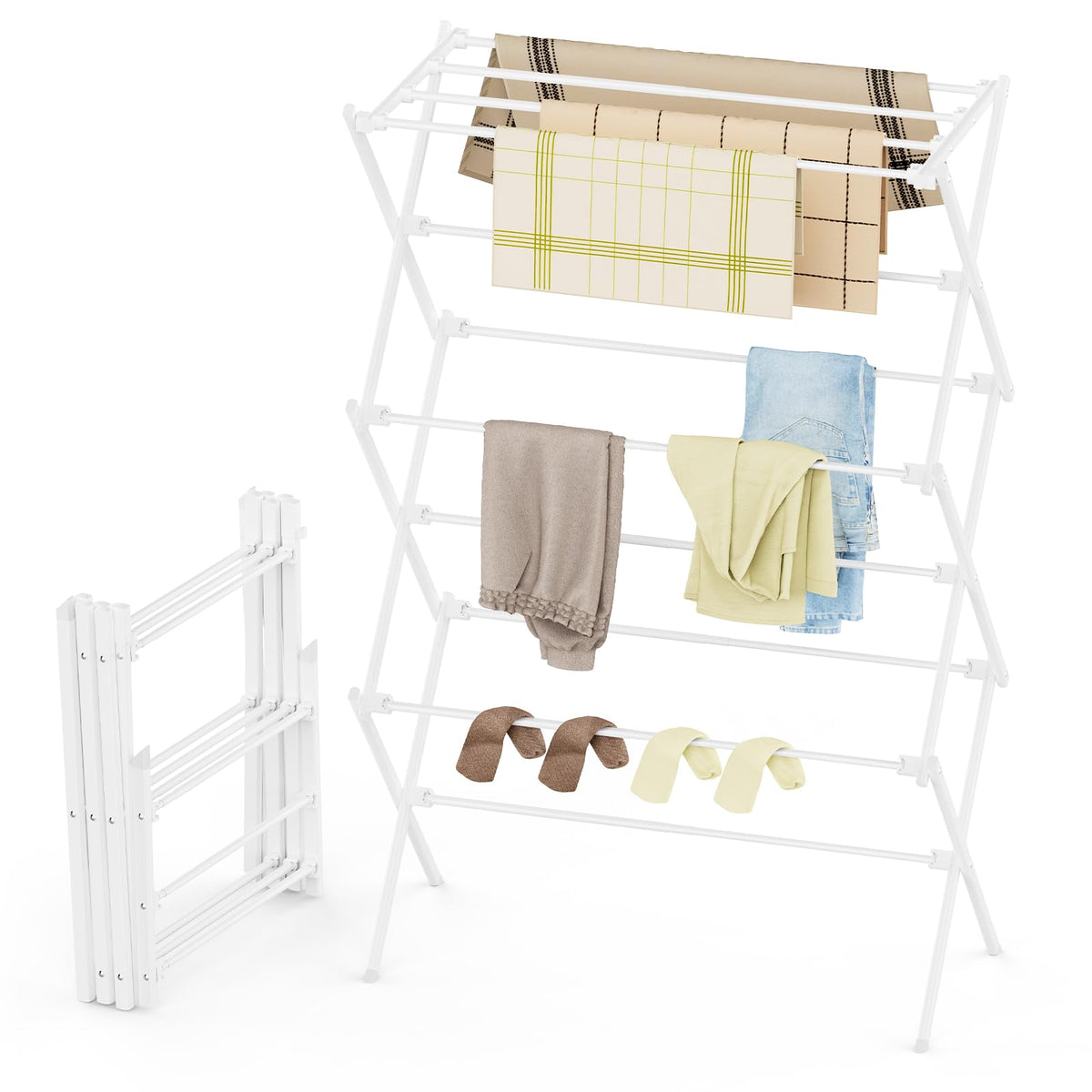 Drying Rack Clothing, 3-Tier Clothes Drying Rack Foldable, Antirust Laundry Drying Rack Collapsible Use for Indoor & Outdoor, 11.8" D x 34.6" W x 35.4" H, Black