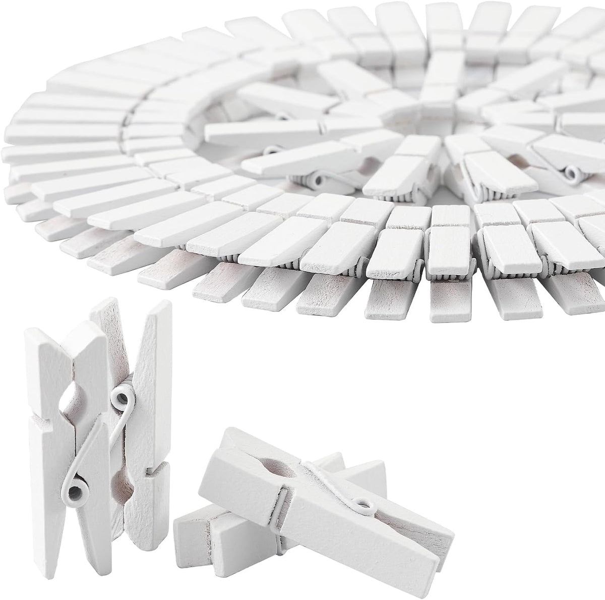 HSTECH 100 Pcs White Mini Natural Wooden Clothespins and 82 Ft Jute Twine, Baby Clothes Pins, 1.38in Craft Photo Clips for Home School Arts Crafts Decor, DIY Decoration's, Arts and Crafts, Weddings