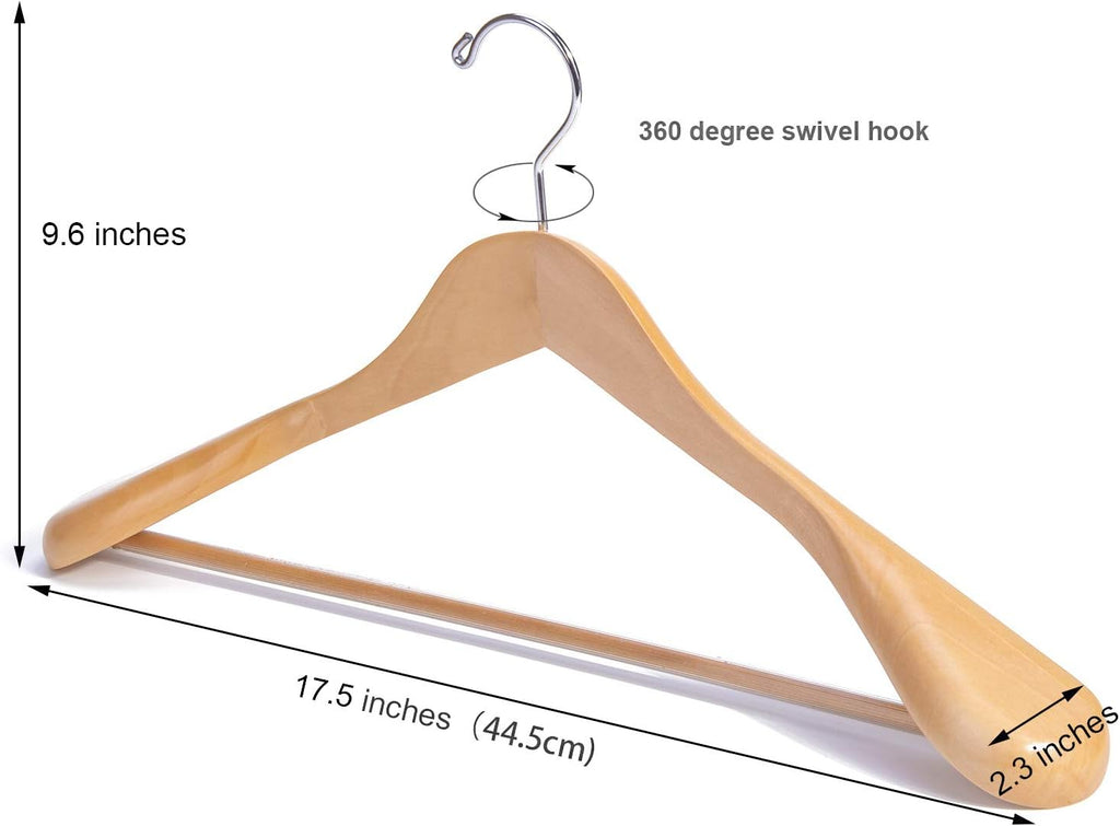 Nature Smile Luxury Natural Wooden Suit Hangers - 6 Pack - Wood Coat Hangers,Jacket Outerwear Shirt Hangers,Glossy Finish with Extra-Wide Shoulder, 360 Degree Swivel Hooks & Anti-Slip Bar with Screw