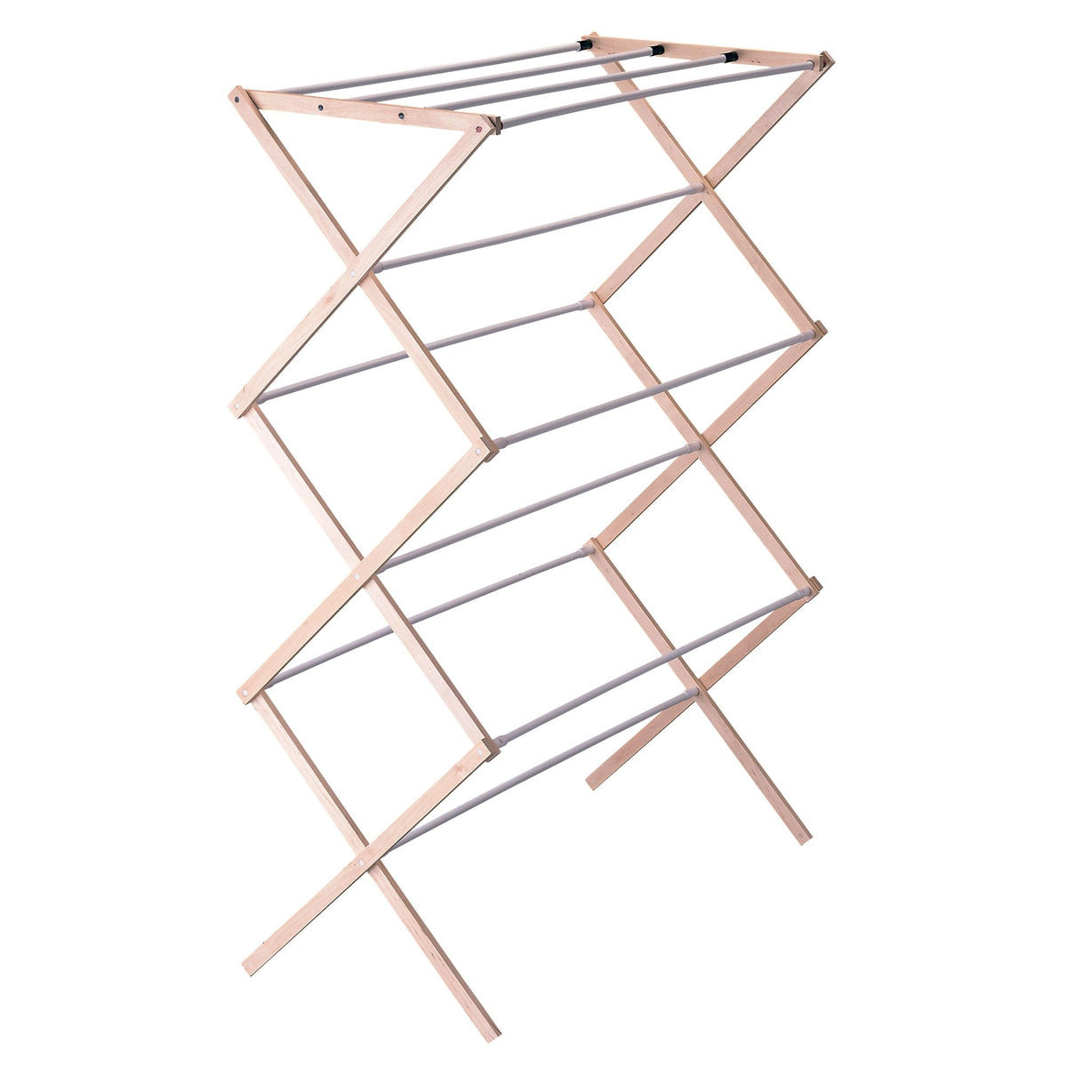 Household Essentials X-Frame Clothes Drying Rack, Stabile Wood Frame with Slanted Feet, Smooth Vinyl Wrapped Rods, 23.8 Feet of Hanging Space, Ready to Assemble, Flat Top, Natural