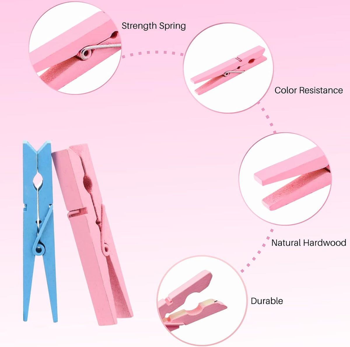 10 Colored Wooden Clothespins 50 PCS, 2.9 Inch Heavy Duty Clothes Pins