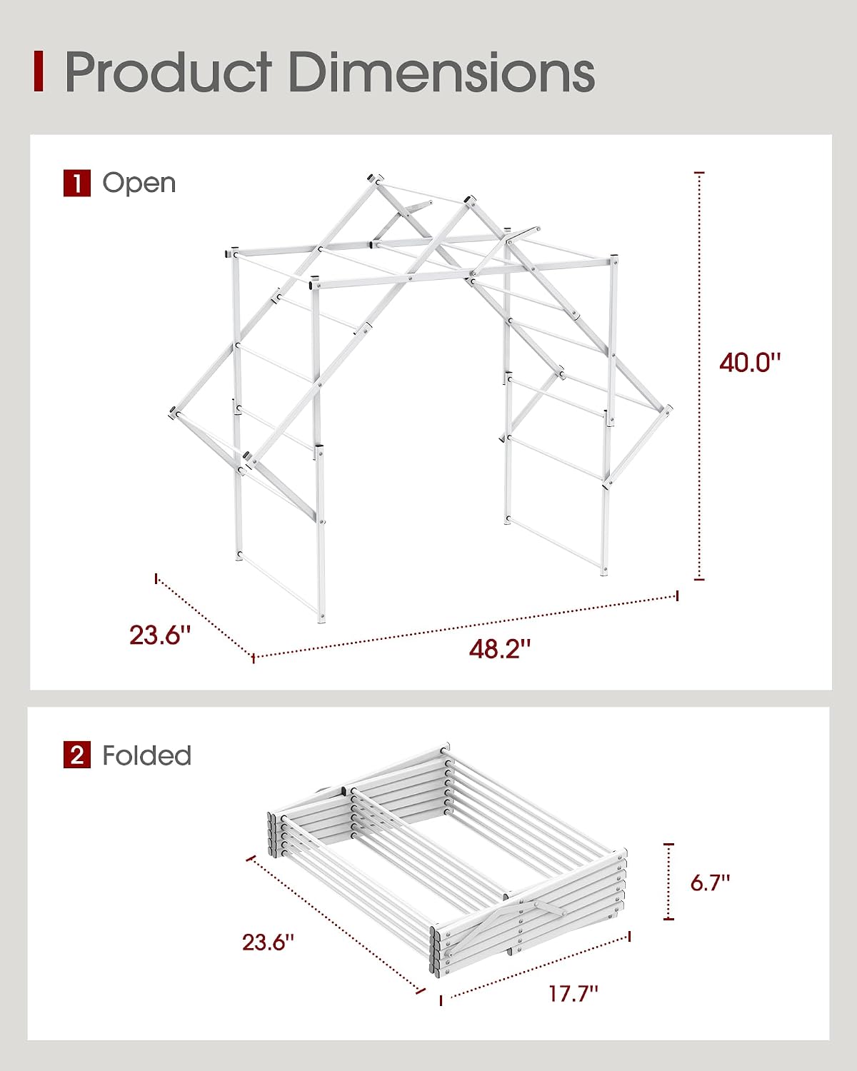 Sakugi Foldable Clothes Drying Rack, 48.2" W, Stable Arch Structure