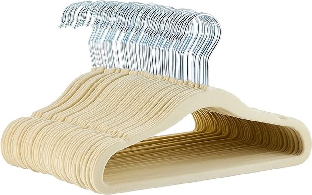 Amazon Basics Kids Velvet Non-Slip Space Saving Clothes Hangers with Shoulder Notches, Sturdy Closet Organizer for Baby/Toddler, 11.6", Gray, 30-Pack