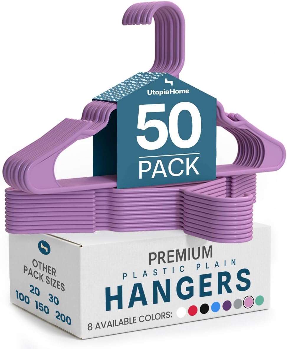 Utopia Home Plastic Hangers 50 Pack – Space Saving Clothes Hanger Pink