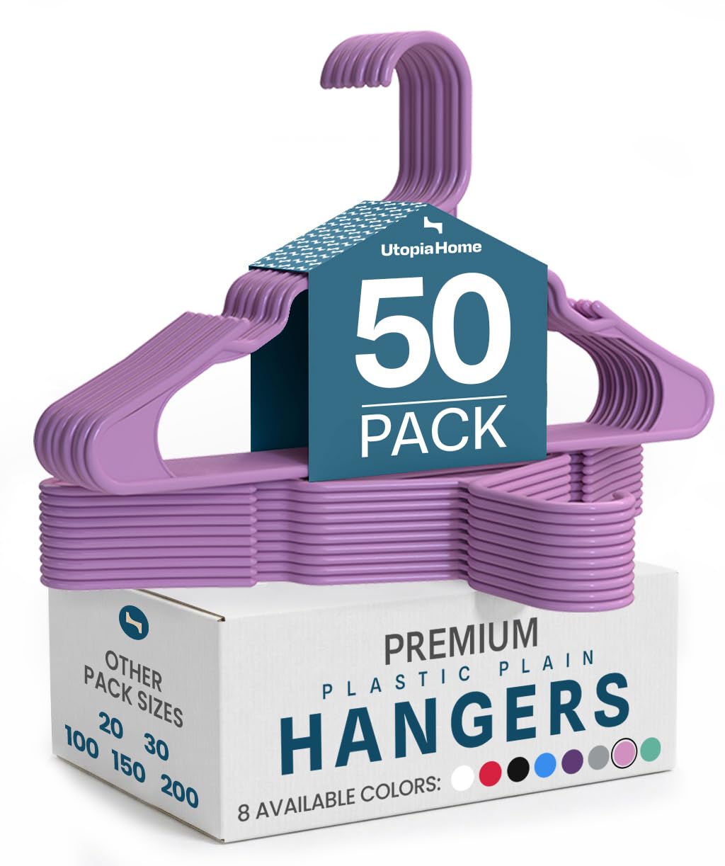 Utopia Home Plastic Hangers 50 Pack – Space Saving Clothes Hanger Pink