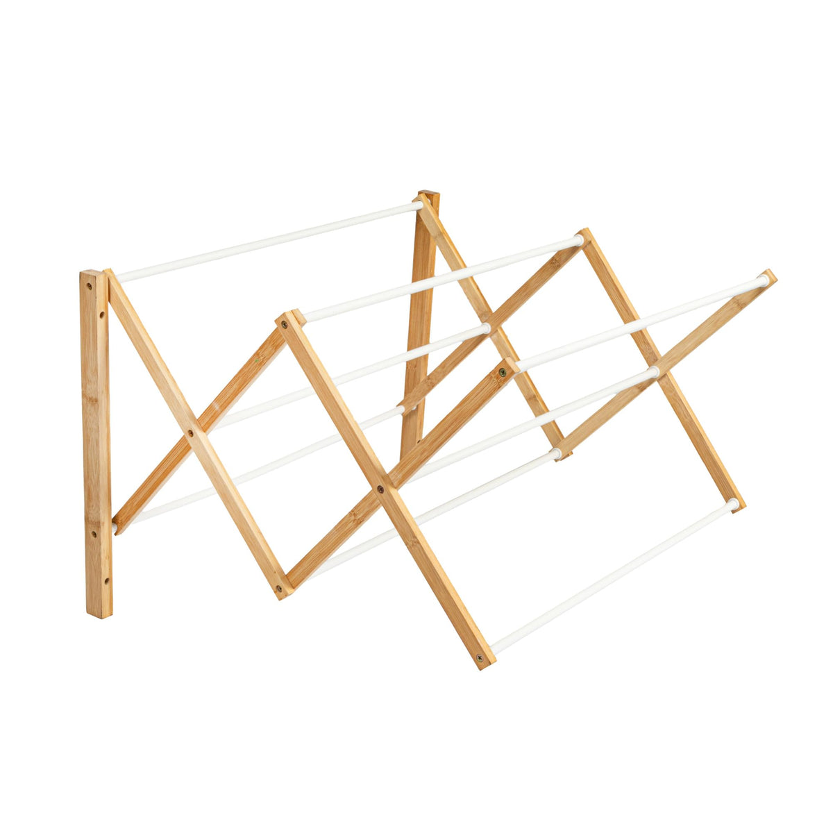 Household Essentials Bamboo Folding Clothes Drying Rack | White Finish, 11 Dowels & Flat Drying Shelf | Eco-Friendly, Collapsible Laundry Rack for Dorms, Apartments & Small Spaces | Fully Assembled