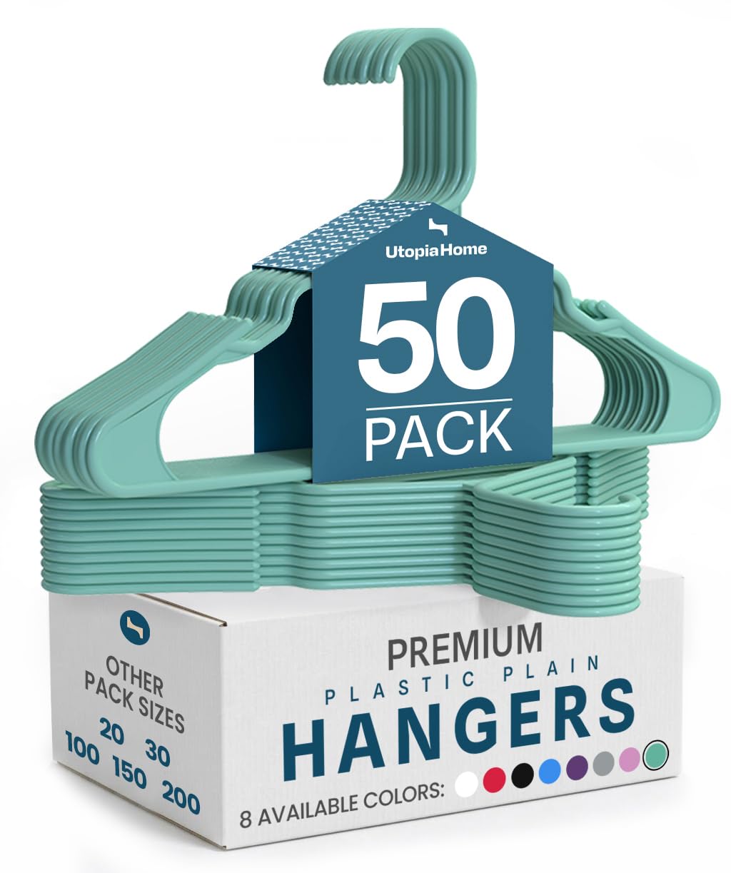Utopia Home Plastic Hangers 50 Pack – Space Saving Clothes Hanger Purple