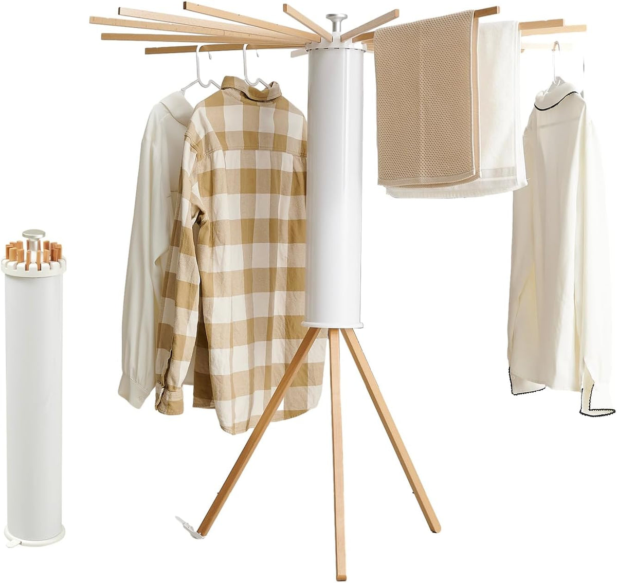 RFOUO Foldable Clothes Drying Rack Tripod with Wooden 16 Rods