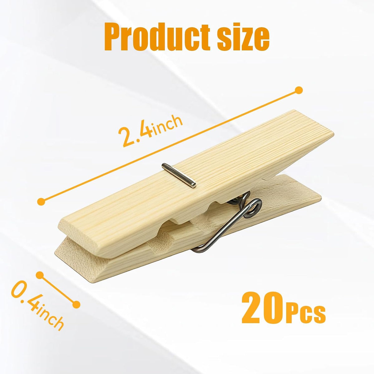 Natural Bamboo Clothespins 20-Pack Wooden Clothes Pins with Spring, 2.4 Inch Heavy Duty Rust Resistant Clips for Laundry, Crafts, Kitchen & Home Organization