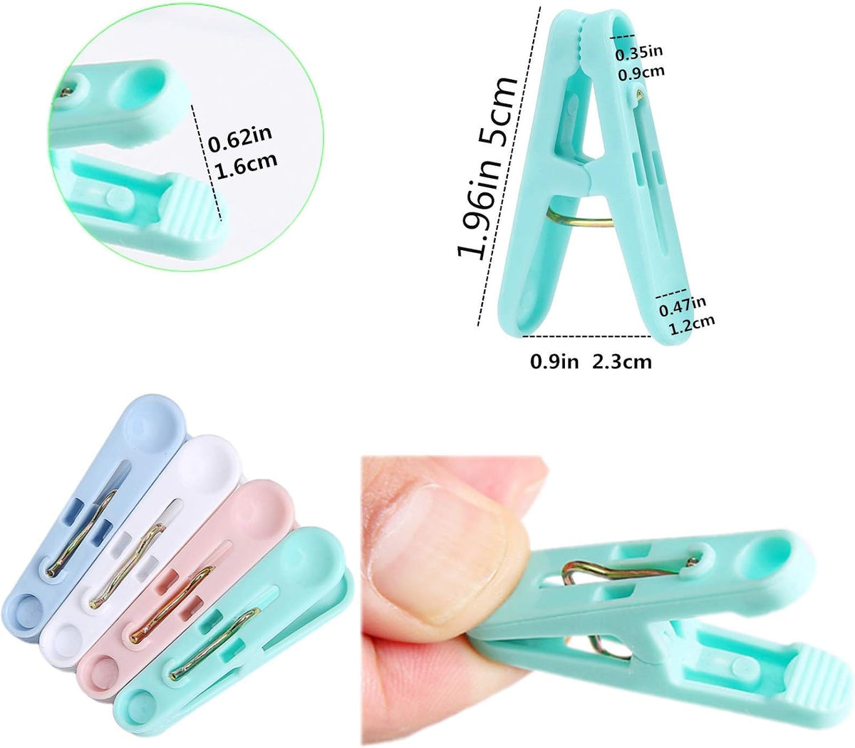 56 Pcs Colorful Clothespins, 4 Colors Spring Clips (2 Inch) Small Clothes Pin with Black Storage Bag - for Laundry, Drying Clothes, Home Use