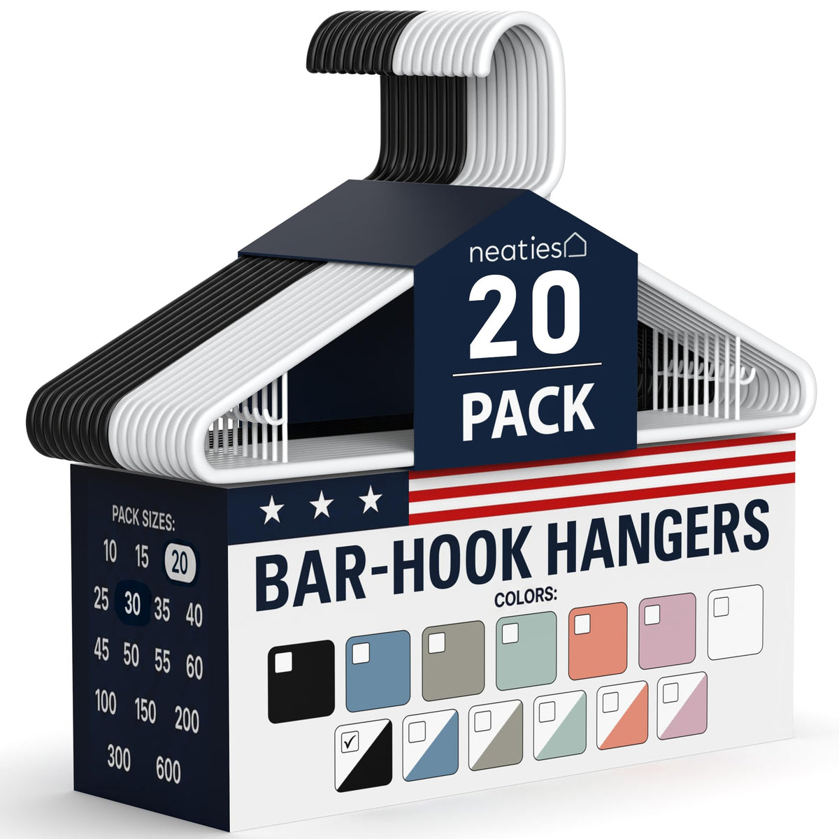 Plastic Hangers 30 Pack – Made in the USA – 6lb Capacity Standard Clothes Hangers with Strap Hooks for Dresses, Lingerie, Shirts, Pants, and Jackets – White