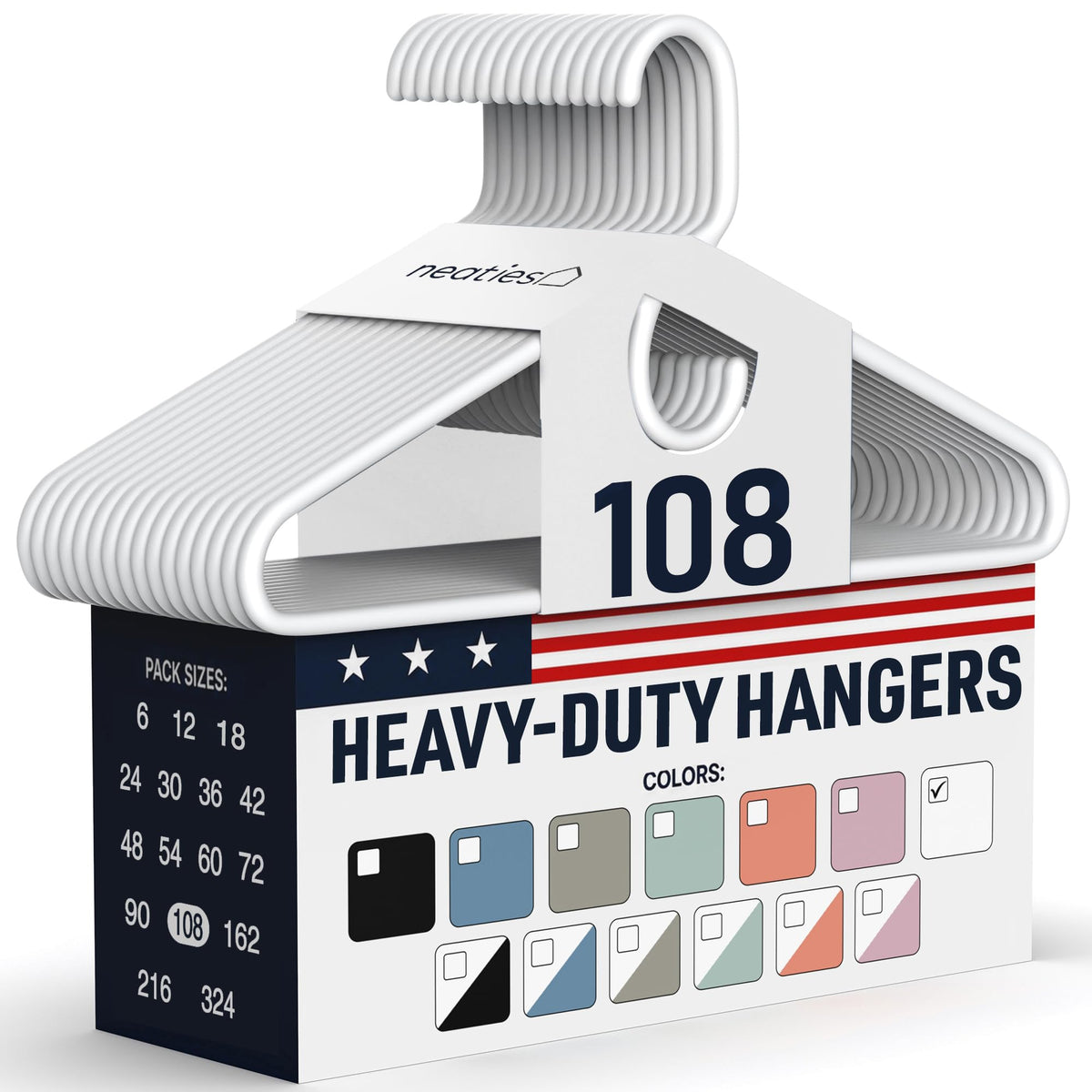 Heavy Duty Clothes Hangers 18 Pack – Made in the USA – 8lb Capacity Plastic Hangers for Adult Clothing – Durable for Pants, Coats, Jackets, or Jeans – White