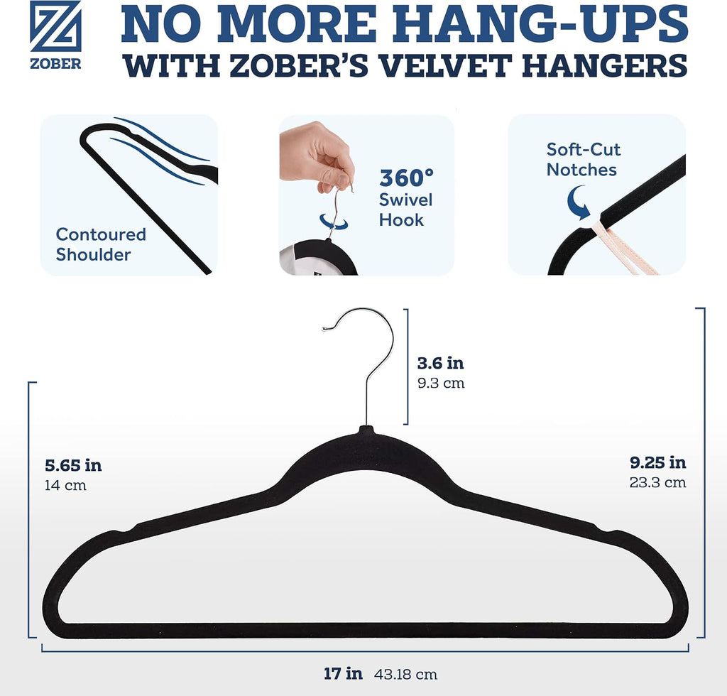 Zober Black Velvet Hangers 50 Pack, Slim Non Slip Clothes Hangers