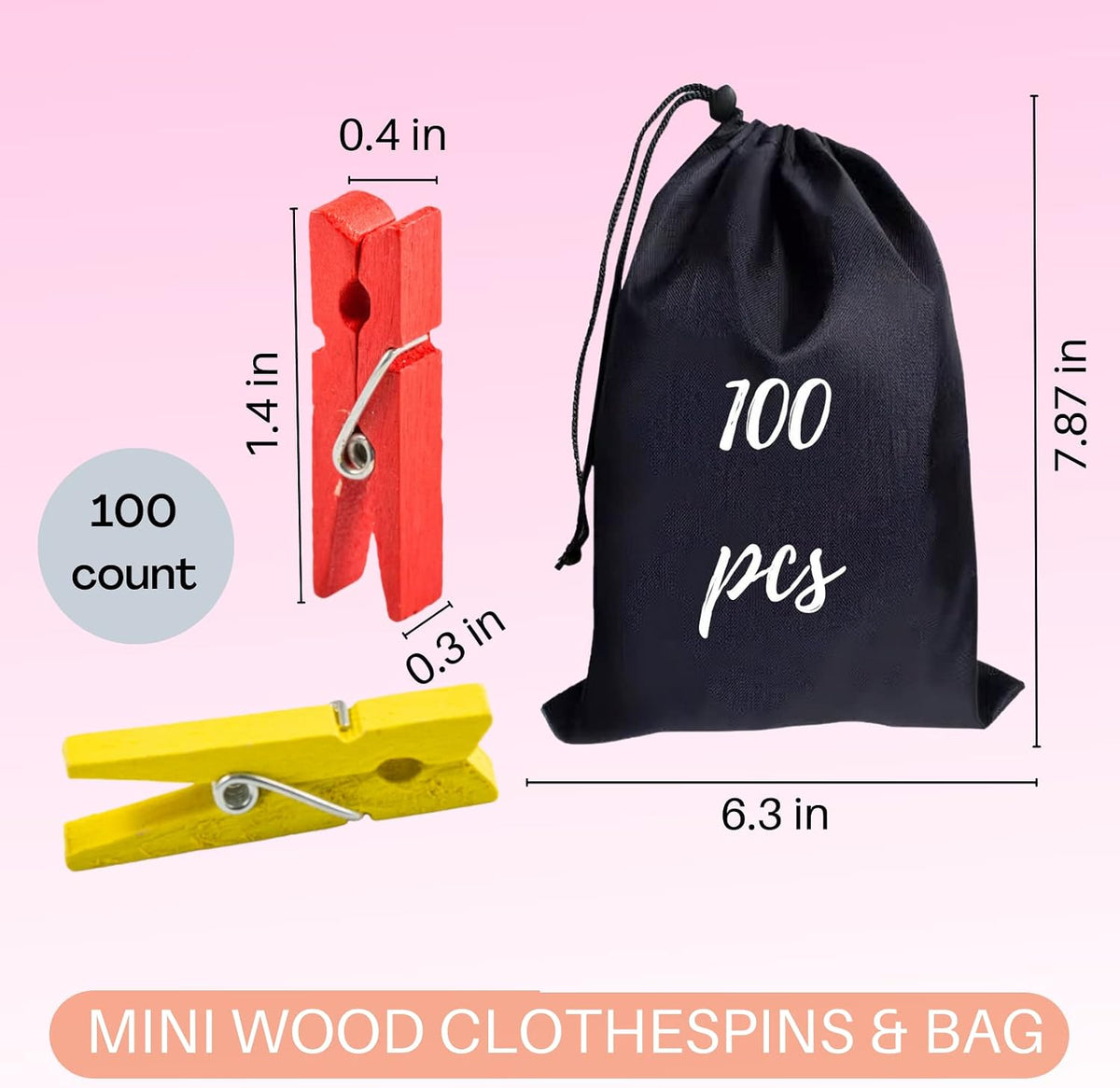1.4 Inch Mini Clothespins 100PCS, 10 Colors Wooden Pins for Photos Crafts
