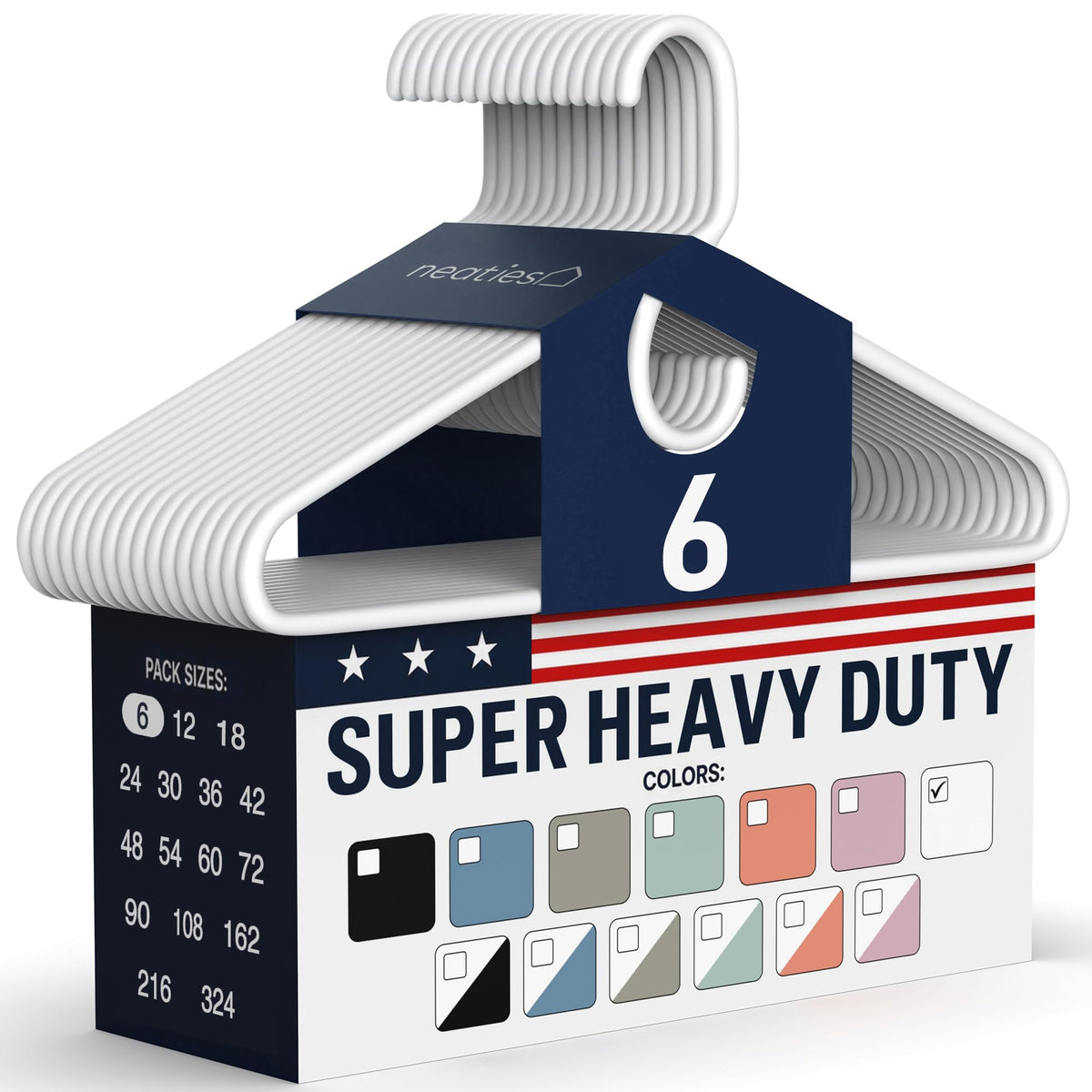 Super Heavy Duty Clothes Hangers 18 Pack – Made in the USA - 10lb Capacity, Thick Plastic Hangers for Pants, Coats, Jackets, Jeans and Adult Clothing – White