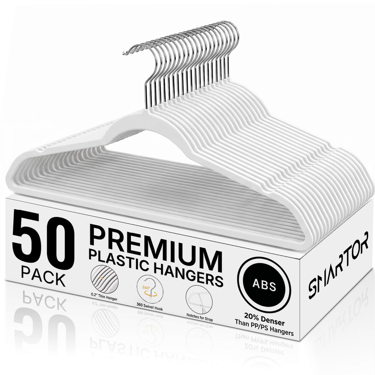 SMARTOR Plastic Hangers 50 Pack, Heavy Duty Plastic Hangers for Clothes